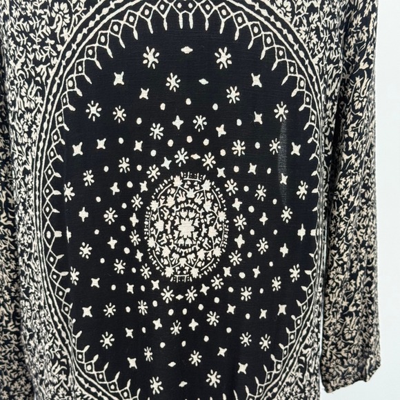 MNG Mango Black Beige Floral Medallion Fringe Duster Kimono XS/S - Picture 2 of 8